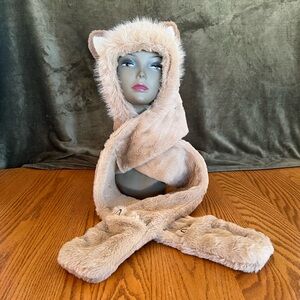 Sincerely Jules Tan Animal Ear Hood With Scarf